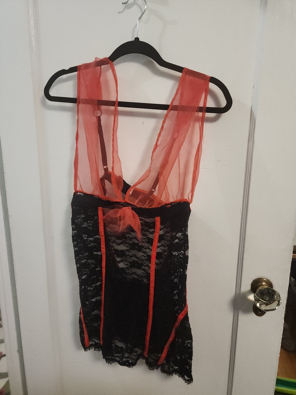 Women’s Lace Chemise with Sheer Red Accents